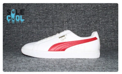 Puma Clyde Core Leather Foil Low Mens Casual Shoes White Red 364669-03 - Image 1 of 4