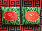 Pair CUSHION covers HOLLYWOOD REGENCY Malachite CHINOISERIE Antique EMBROIDERY