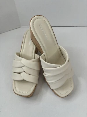 Sandalias Calvin Klein para mujer 8,5 M charol blanco corcho tacón de cuña sandalias Foto 1 de 4