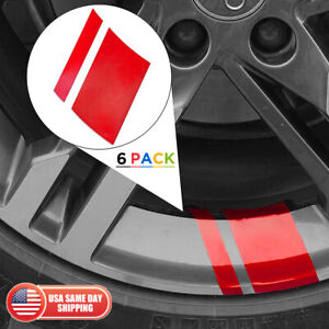 6pcs Car Wheels Tire Rim Vinyl Decal Racing Stripes Sport Decorate Sticker Red