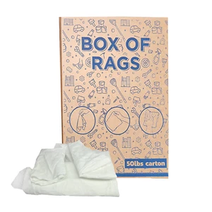 Recycled White Sheeting Cotton Rags - 50 lbs. Box Multipurpose Cleaning Cloths - Picture 1 of 7