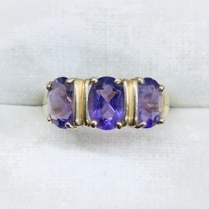 14k Yellow Gold Oval Cut Amethyst February Purple Gemstone Wedding Ring Size 5.5 - Picture 1 of 9