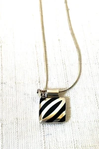 Vintage Sterling Silver 925 & Black Square Pendant Necklace Modernist 24 in. L - Picture 1 of 11