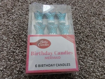 NEW BETTY CROCKER TURQUOISE BLUE MERMAID BIRTHDAY CANDLES – 6 PER PACK - Image 1 of 4