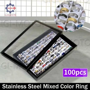 100pcs Mixed Rings Bulk Finger Band Ring Wholesale Lot Men Women Jewelry Gift US - Picture 1 of 8