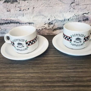 Expresso Coffee Cup & Saucer Set Of 2 Black &White Diner Checkered - Picture 1 of 8