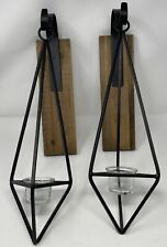 Pair  Triangular Tealight Wood and Metal Sconce