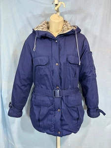 Vintage Hooded Ski Winter Jacket Ladies S Hill Toppers Belted 5 Pockets Polyfill - Picture 1 of 11