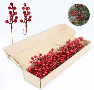 Confezione 32 Decorazioni Albero Di Natale, Steli Artificiali Bacche Rosse 6,5 Pollici - Foto 1 di 6