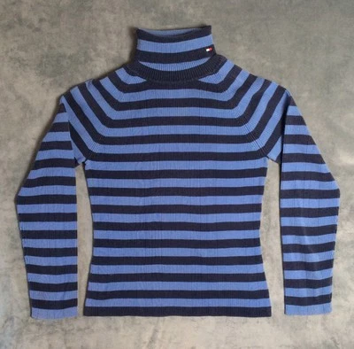 Suéter De Colección Y2K Tommy Hilfiger Acanalado Cuello Alto Mujer L Azul Algodón Logo Foto 1 de 4