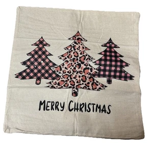 Merry Chrsitmas Trees Pillow Cover Case Holiday Decor 17" x 17" Pink - Picture 1 of 2