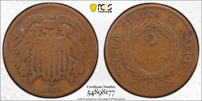 1866 Two Cent Coin (2C Piece) PCGS Graded G 04 BN - Image 1 of 4