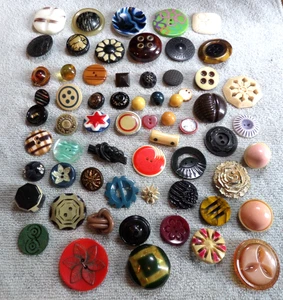 63 Vintage Antique Celluloid Buttons Various Shapes Sizes Colors PATTERNS - Picture 1 of 20