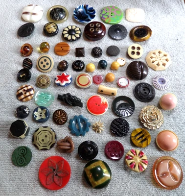 63 Vintage Antique Celluloid Buttons Various Shapes Sizes Colors PATTERNS - Image 1 of 4