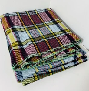 Vintage Multicoloured Large Wool Checked Blanket Scottish VGC - Picture 1 of 8