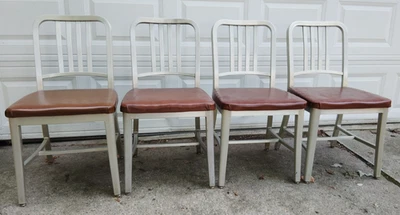 (4) Винтажные стулья EMECO Emeco матовый алюминий темно-синяя модель 1004 боковые RaRe - Изображение 1 из 4