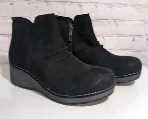 Botín Dansko Mujer Caley Cuero Negro Fresado Nubuck Cremallera Cuña Talla 8 Usado en Excelente Condición  - Imagen 1 de 14