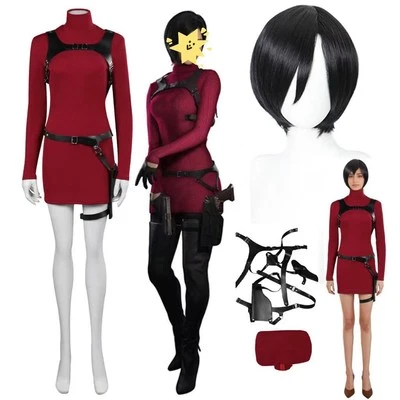 Ada Wong Red Dress Wig Cosplay Costume Women's Halloween Carnival Suit - Image 1 of 4