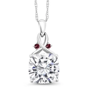 10K White Gold White Moissanite and Rhodolite Garnet Pendant Necklace For Women - Picture 1 of 5