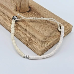 Pura Vida White Puka Beaded Bracelet – Silver Disc Accents, Iron P Tag - Picture 1 of 5