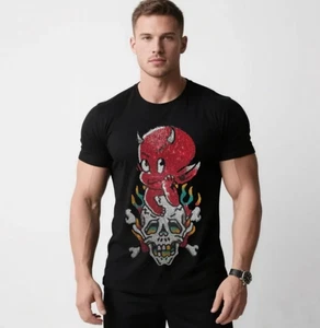 T-Shirt Uomo Lusso Strass Moda Gotica Teschio Nero Bianco Alta Qualità - Foto 1 di 15