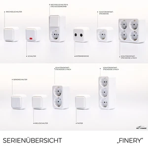Aufputz Schalter Steckdosen &Co weiß FINERY Serie Schalterprogramm AP 230V Innen - Bild 1 von 54
