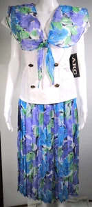 Vintage BNWT new ARC SYDNEY size 12 skirt suit + jacket 1980s blue purple floral - Picture 1 of 8