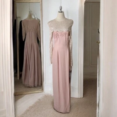 Maxi Vestido Loralie Vintage Talla 8 Rosa Encaje Corpiño Soutache Abertura Lateral Funda Nuevo Foto 1 de 4