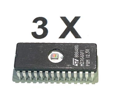 M2764A F1, 250ns, 5V, NMOS 64 Kbit (8Kbx 8) UV EPROM, progm.12,5V, 3 Stück/piece - Bild 1 von 4