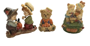 Vintage Halloween-Ernte Bären und Kinder Harz handbemalt 3er Set 3" - Bild 1 von 15