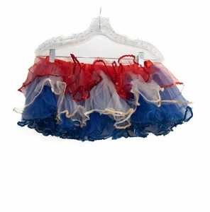 Girls Red White & Blue Polyester Tutu Skirt Chiffon Pull On Sequin Trim 13 In - Picture 1 of 7