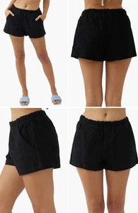 O' Neill Carlene Womens Large Paperbag Waist Shorts Linen Cotton Black WORN ONCE - Picture 1 of 5
