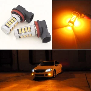 2 Amber Yellow H11 H8 Car Truck Pickup Fog Lights Driving Lamps 92-SMD LED Bulbs - Picture 1 of 9