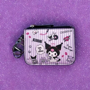 Kuromi Card Holder - Coin Purse, Slim Compact ID Wallet - Purple Stripes - Picture 1 of 2