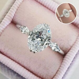 Fashion 925 Silver Wedding Ring Women Oval Cut Cubic Zircon Jewelry Sz 6-10