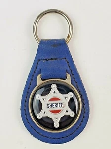 Vintage Sheriff leather keychain keyring metal back Blue - Picture 1 of 4