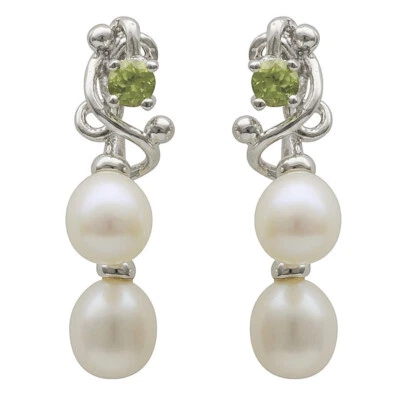 Orecchini Pendenti con Spina Perle D'Acqua Dolce & Peridoto 925 Argento, Donna - Immagine 1 di 2
