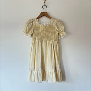 Vintage 50 60s Arlene Airess Smock Tiered Prairie Dress Girl 8 Puff Sleeve Lace - Picture 1 of 22