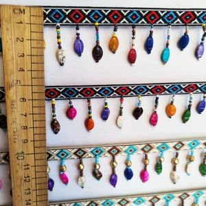 1 Yard Ethnic Tassel Trim Embroidery Edge Sewing Clothes Fabric Lace Ribbon Home - Picture 1 of 12