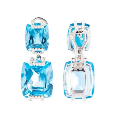 Cushion Cut Blue Lab Created Aquamarine Women's Gorgeous Dangle Drop Earrings - Image 1 of 4