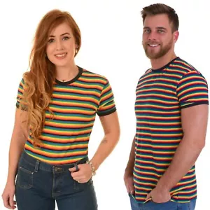 Run and Fly Rainbow Stripe Multi T Shirt Top Bright Colourful Retro 70s Gay Prid - Picture 1 of 11