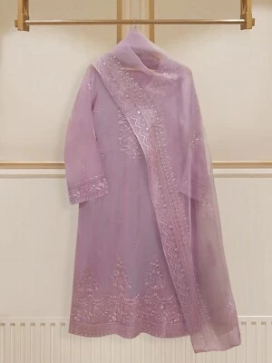 TWO PIECE PURE COTTON NET SHIRT WITH ORGANZA DUPATTA S107713 - Image 1 of 4