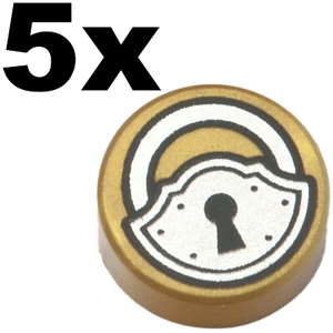 NEW LEGO - Tiles - Round 1x1 - Decorated - Padlock Pearl Gold x5 -10251 70732 - Picture 1 of 1