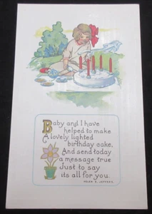 VNTG BIRTHDAY GREETING Post Card HELEN JEFFERS POEM CHILD WITH TEA PARTY & CAKE - Picture 1 of 4