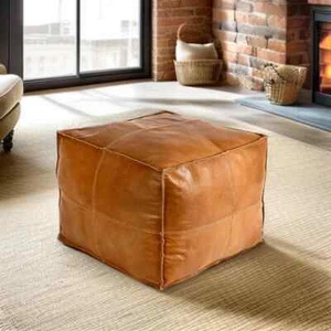 Ottoman Moroccan Footstool Leather Unstuffed Square 20'' New Pouffe Best Looking - Picture 1 of 4