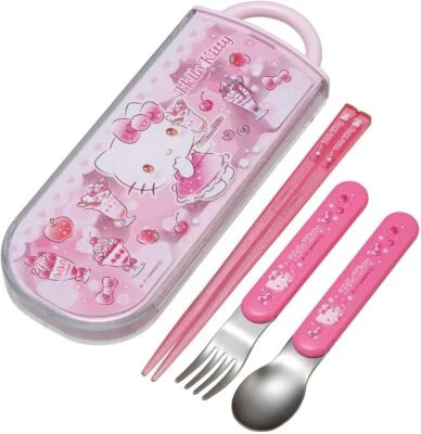 Hello Kitty Besteckset mit Essstäbchen Antibakteriell Hergestellt in Japan UK Lagerware - Bild 1 von 4