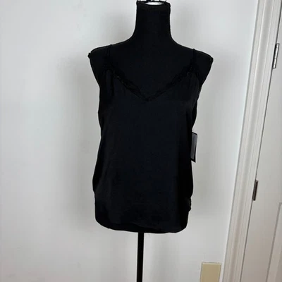Melrose and Market Relaxed Fit Black Lace Trim Tank Camisole Layering Top New - Image 1 of 4