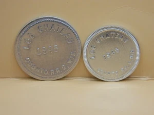 VINTAGE 5 AND 10 CENTS TRADE TOKENS 1945 LOG CHATEAU OCONTO R.R.2,WIS. - Picture 1 of 6