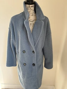 BTFBM Blue Sherpa Teddy Coat Women’s Large Double Breasted Fuzzy Jacket - Picture 1 of 11