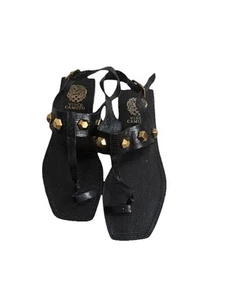 Vince Camuto Leather Toe Loop Sandals Dailette Black Lizard Studded Sz 7 - Picture 1 of 10